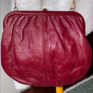 Italian Leather inside & out  Kisslock mini Bag  clutch  Crossbody bag burgundy